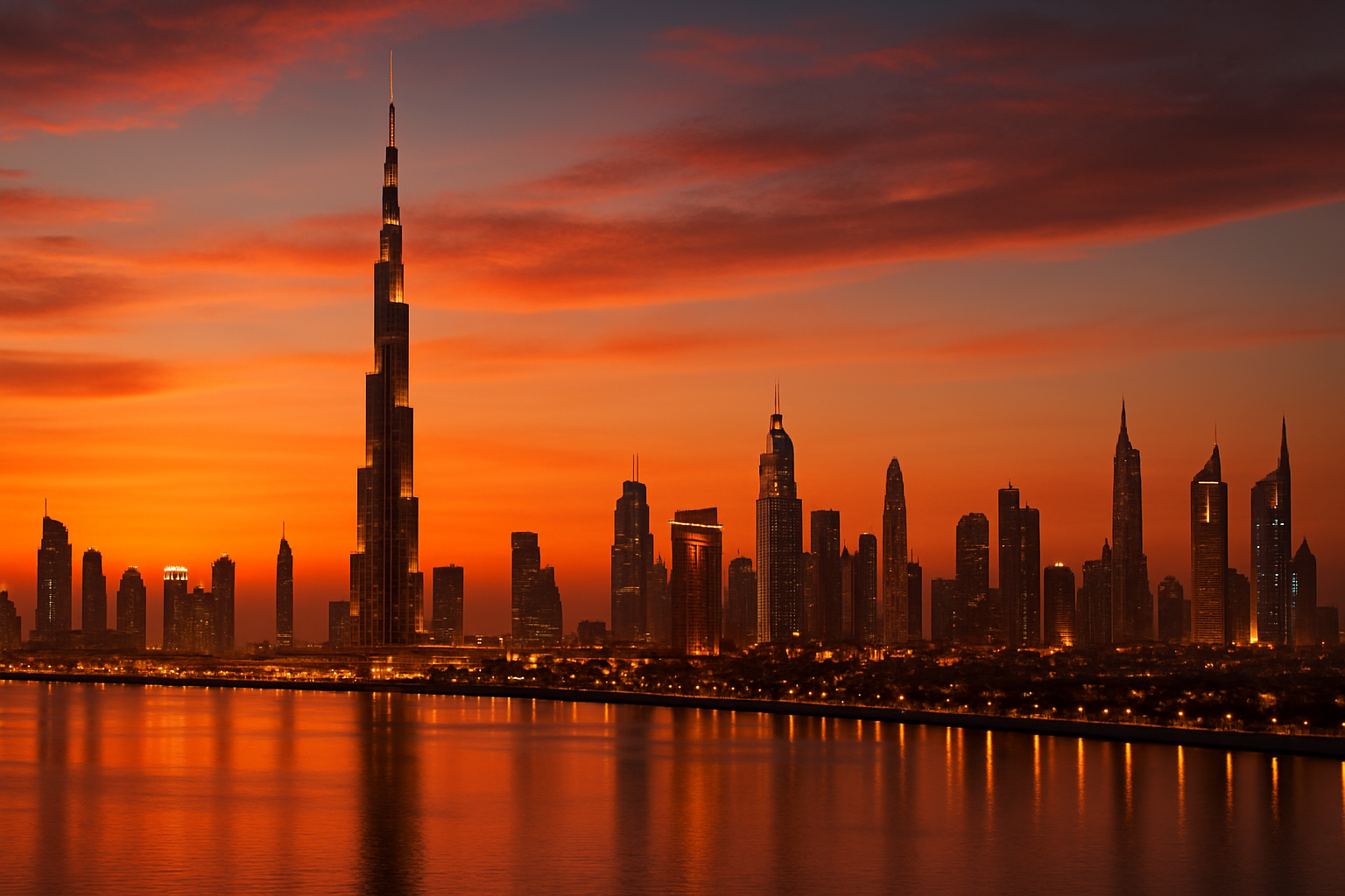 Luxury Dubai skyline at sunset